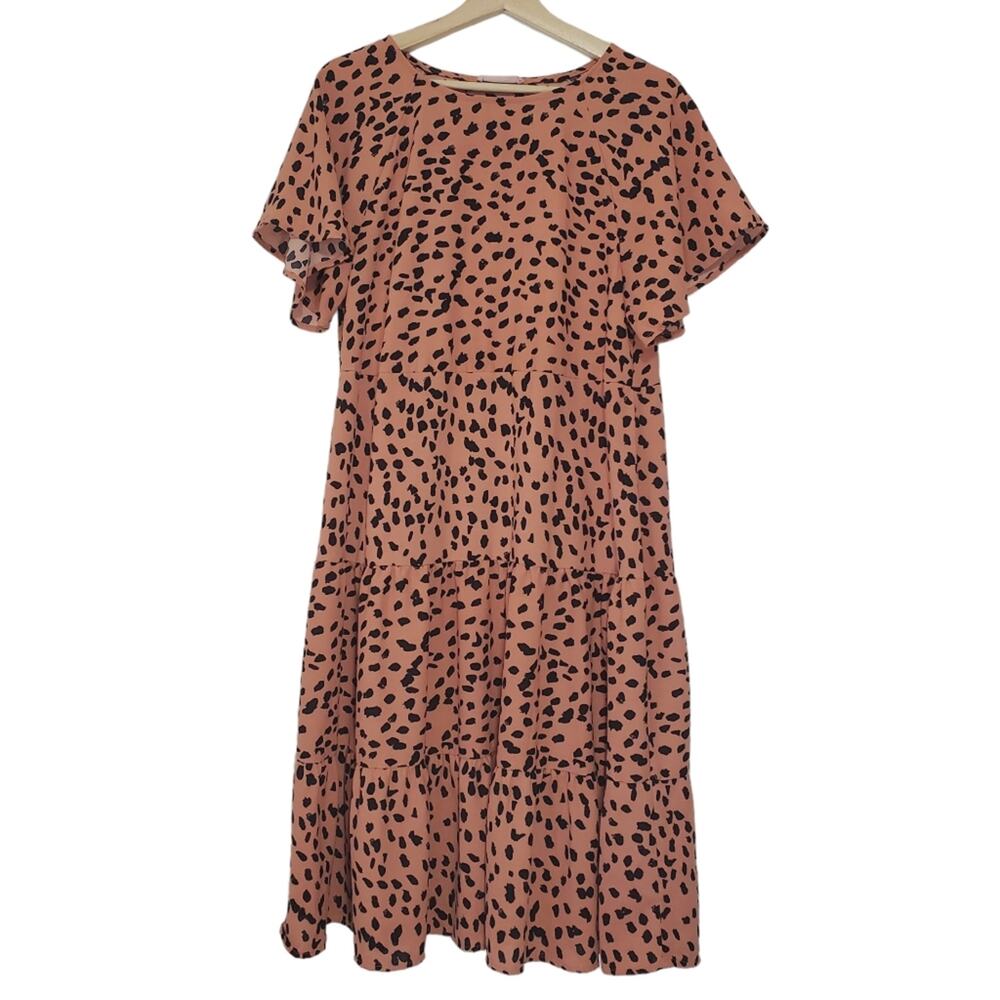 Ces Femme | Abstract Spotted Dot Ruffle Hem Short Sleeve Dress